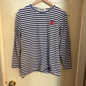 Comme des Garçons Play striped long sleeved t shirt in blue and white size XL
